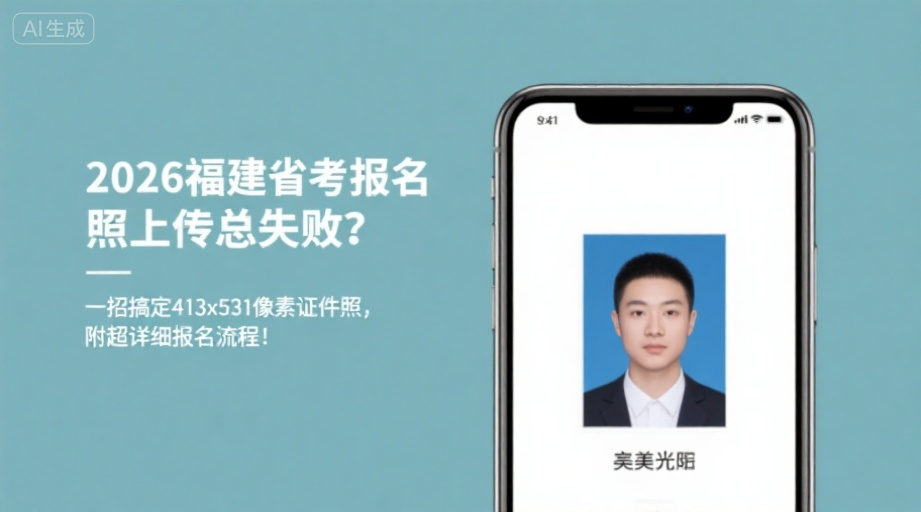 2026福建省考报名照上传总失败？一招搞定413×531像素证件照，附超详细报名流程！相关示意图1