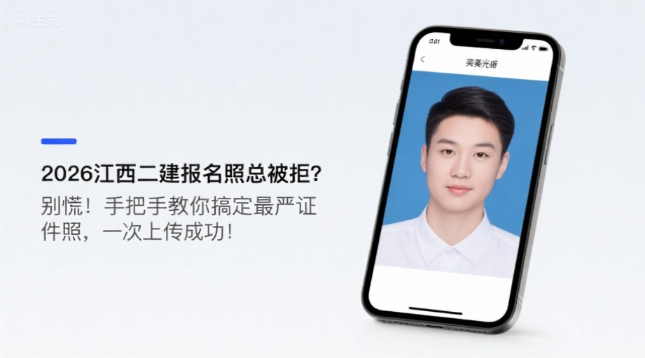 2026江西二建报名照总被拒？别慌！手把手教你搞定最严证件照，一次上传成功！相关示意图1