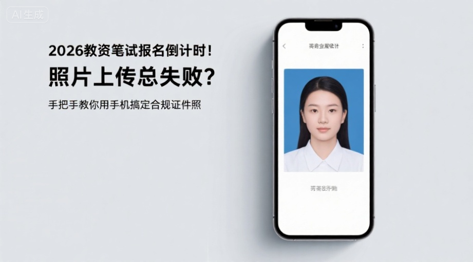 2026教资笔试报名倒计时！照片上传总失败？手把手教你用手机搞定合规证件照相关示意图1