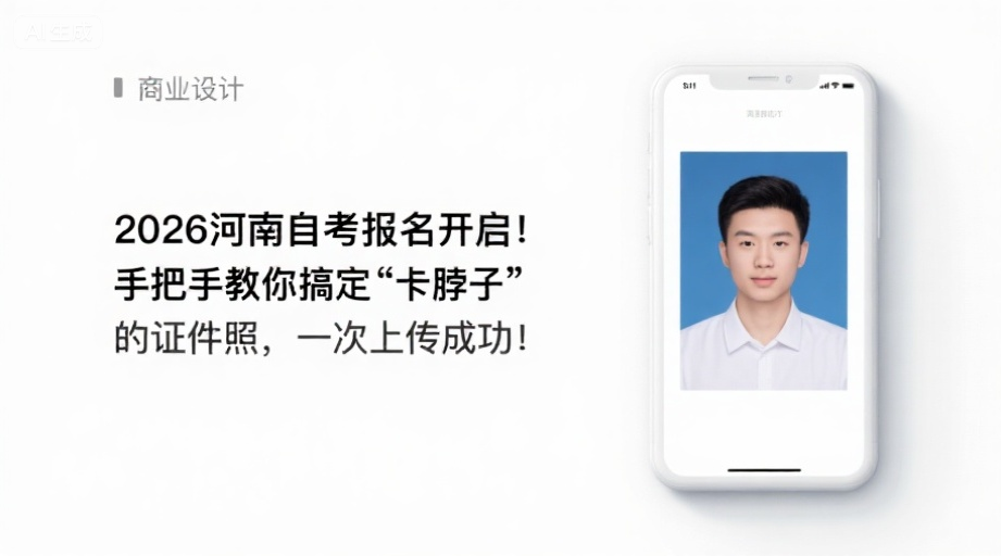 2026河南自考报名开启！手把手教你搞定‘卡脖子’的证件照，一次上传成功！相关示意图1